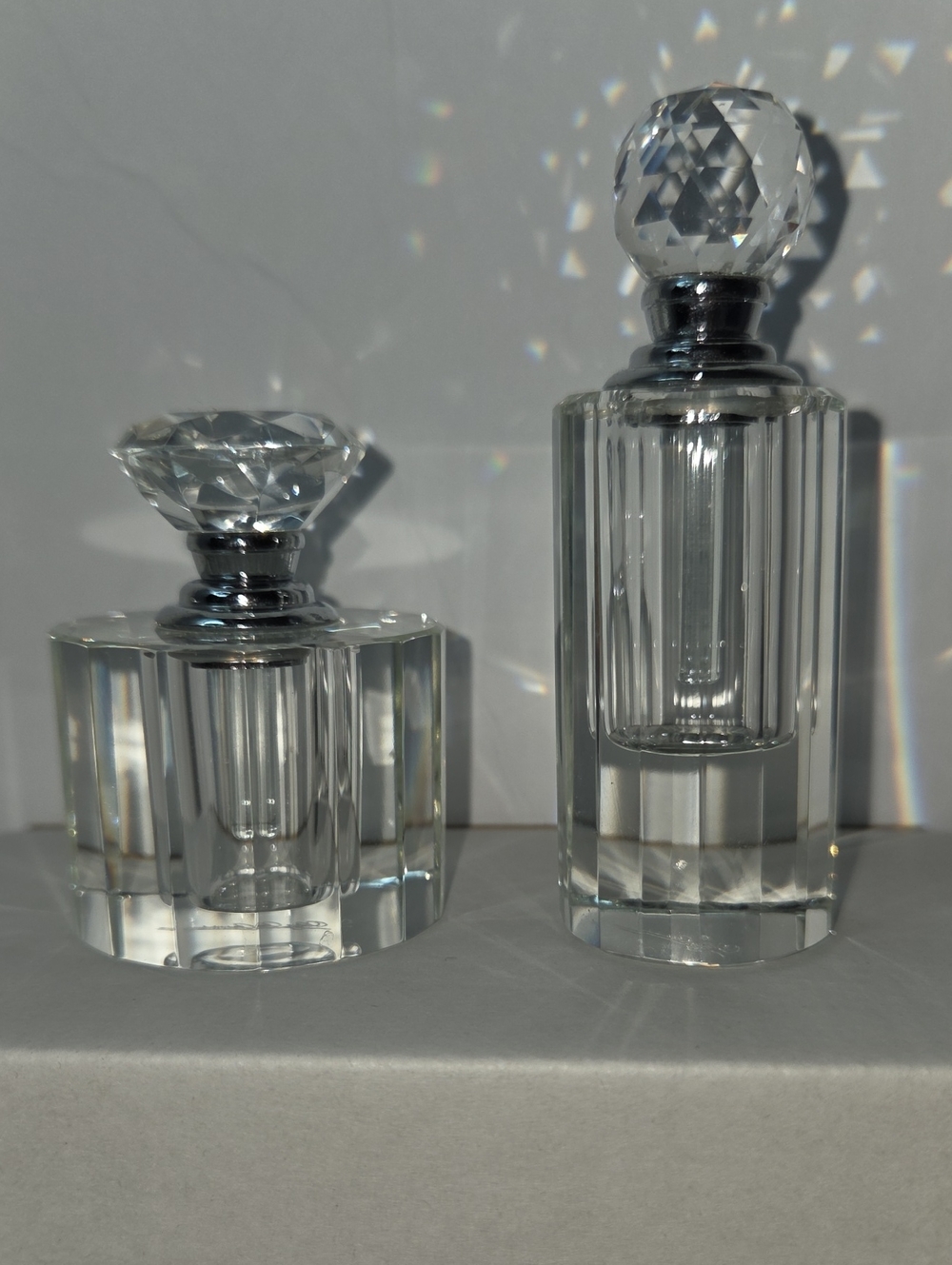 Oleg Cassini Pair Of Crystal Glass Perfume Bottles - Like New